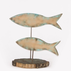  - Dekoratif Ahşap Balıklar Turkuaz Eskitme