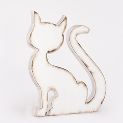  - Dekoratif Ahşap Kedi Beyaz