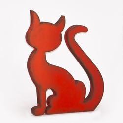  - Dekoratif Ahşap Kedi Kırmızı