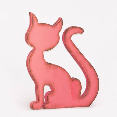 Dekoratif Ahşap Kedi Pembe