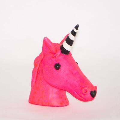 Neon Pembe Tek Boynuzlu At Siyah Beyaz Boynuz